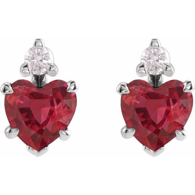 Sterling Silver Lab-Grown Ruby & .06 CTW Natural Diamond Stud Earrings