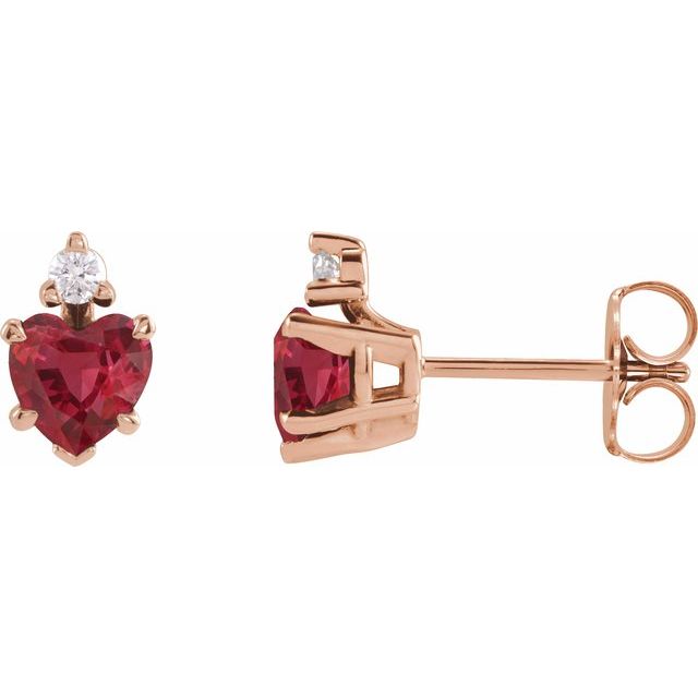 14K Rose Lab-Grown Ruby & .06 CTW Natural Diamond Stud Earrings
