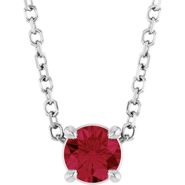 Sterling Silver 4 mm Lab-Grown Ruby 16-18" Necklace