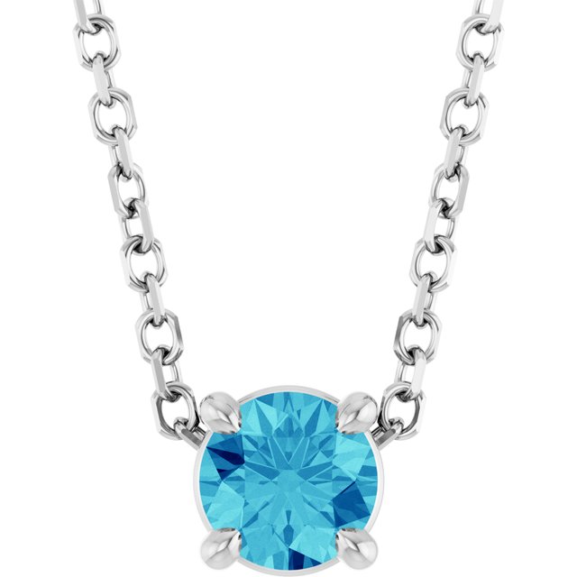 14K White 4 mm Natural Blue Zircon 16-18" Necklace