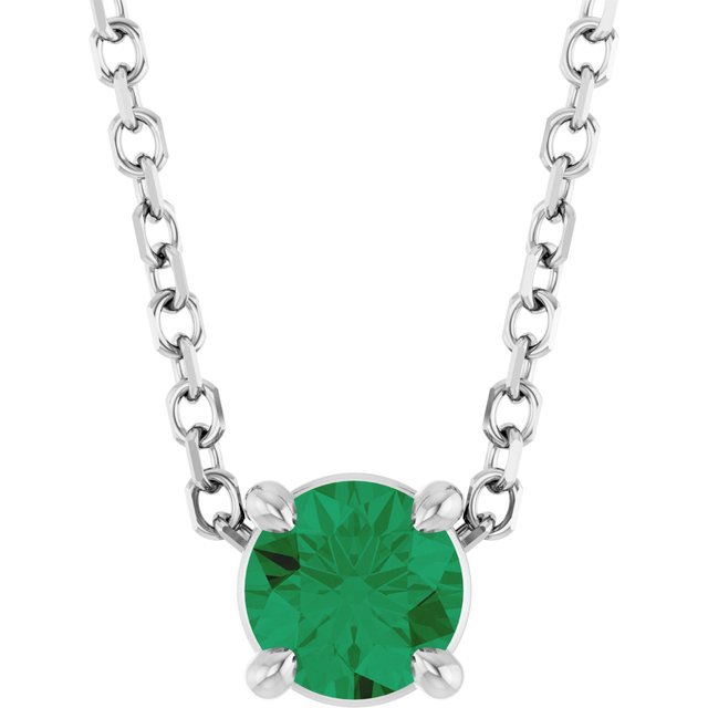 Sterling Silver 4 mm Natural Emerald 16-18" Necklace