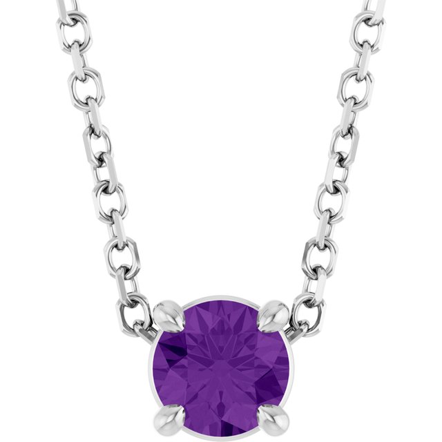 14K White 4 mm Natural Amethyst 16-18" Necklace