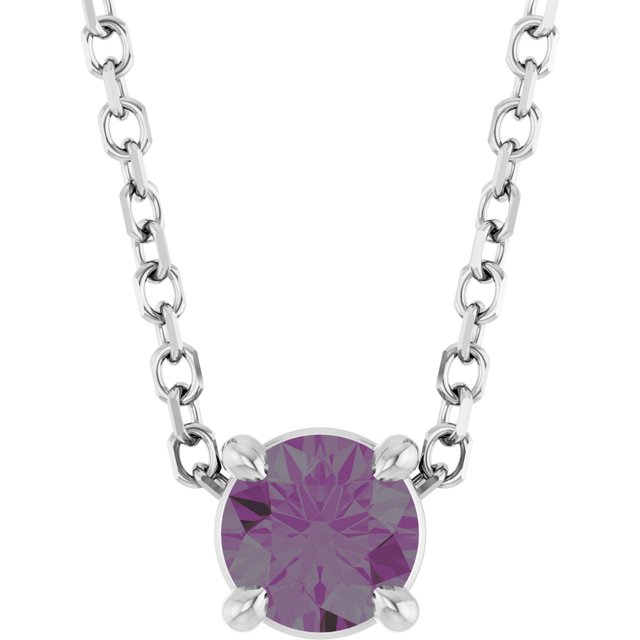14K White 4 mm Lab-Grown Alexandrite 16-18" Necklace