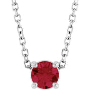 14K White 4 mm Lab-Grown Ruby 16-18" Necklace