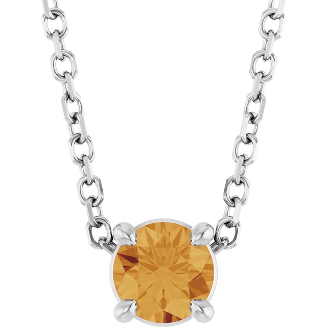 14K White 4 mm Natural Citrine 16-18" Necklace