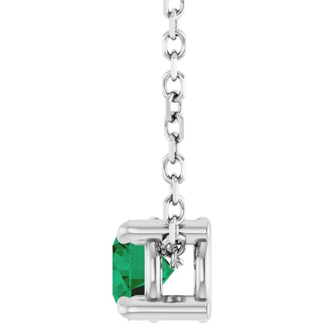 14K White 4 mm Lab-Grown Emerald 16-18" Necklace