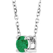 Sterling Silver 4 mm Lab-Grown Emerald 16-18" Necklace