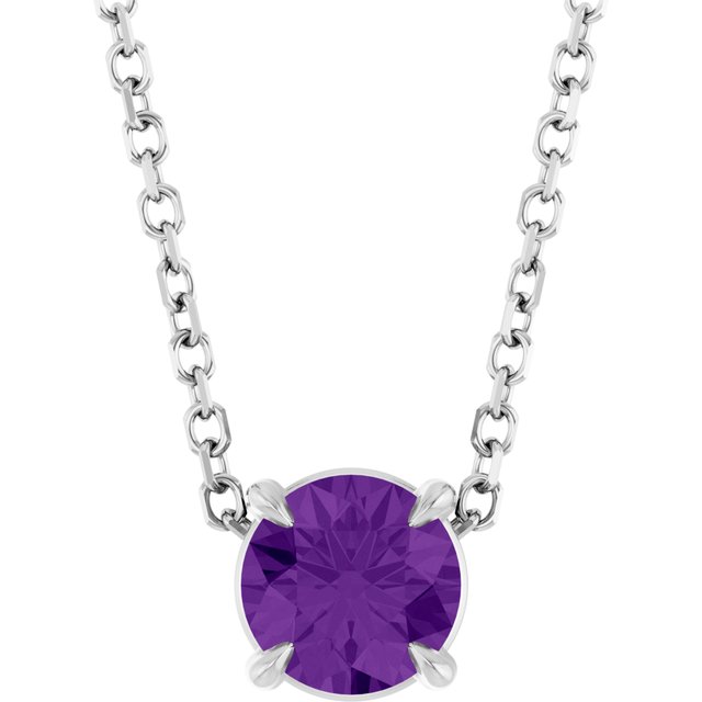 14K White 5 mm Natural Amethyst 16-18" Necklace