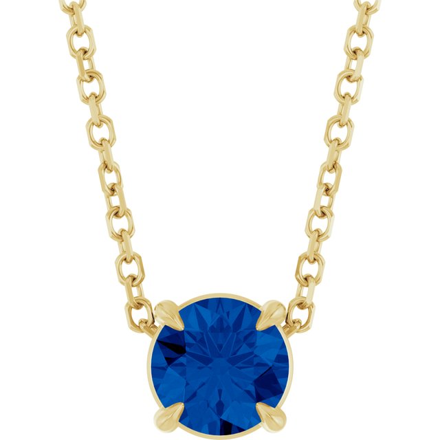 14K Yellow 5 mm Lab-Grown Blue Sapphire 16-18" Necklace