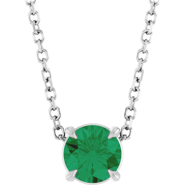 Sterling Silver 5 mm Lab-Grown Emerald 16-18" Necklace