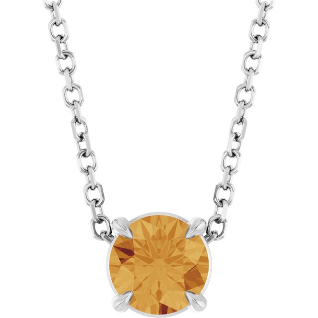 Sterling Silver 5 mm Natural Citrine 16-18" Necklace