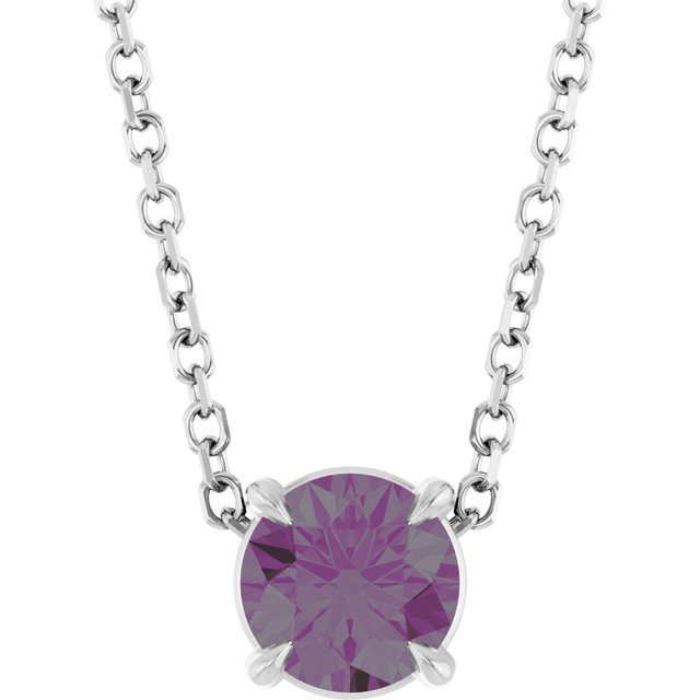 14K White 5 mm Lab-Grown Alexandrite 16-18" Necklace