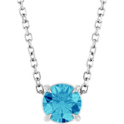 14K White 5 mm Natural Blue Zircon 16-18" Necklace