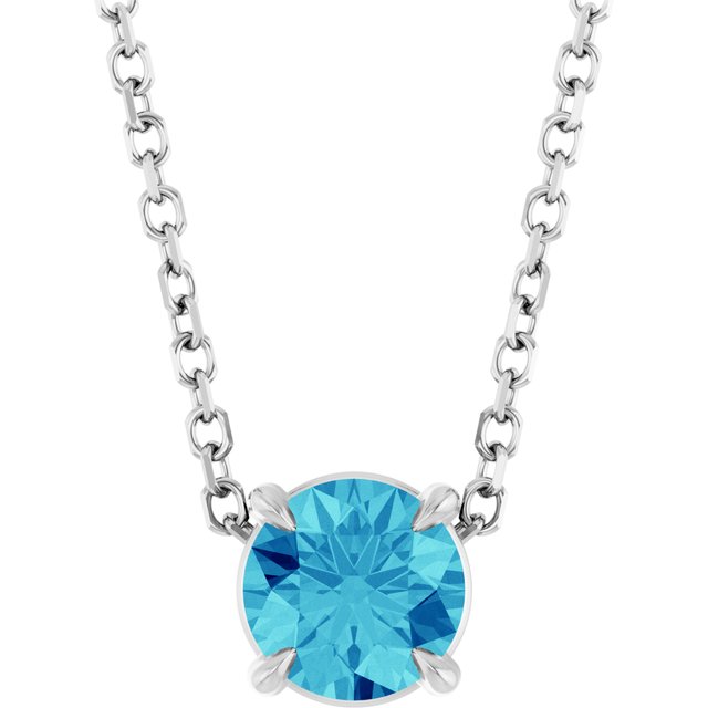 14K White 5 mm Natural Blue Zircon 16-18" Necklace