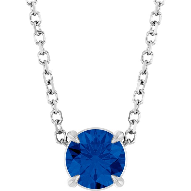 14K White 5 mm Lab-Grown Blue Sapphire 16-18" Necklace