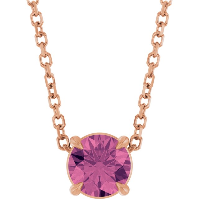 14K Rose 5 mm Natural Pink Tourmaline 16-18" Necklace