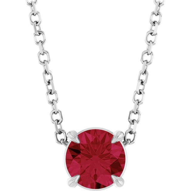 14K White 5 mm Lab-Grown Ruby 16-18" Necklace