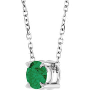 Sterling Silver 5 mm Lab-Grown Emerald 16-18" Necklace