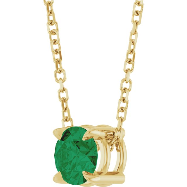 14K Yellow 5 mm Lab-Grown Emerald 16-18" Necklace