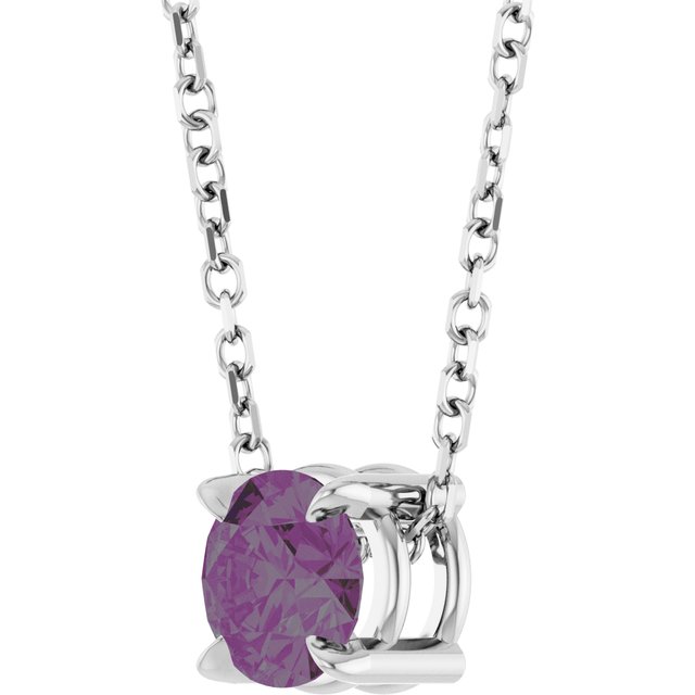 14K White 5 mm Lab-Grown Alexandrite 16-18" Necklace