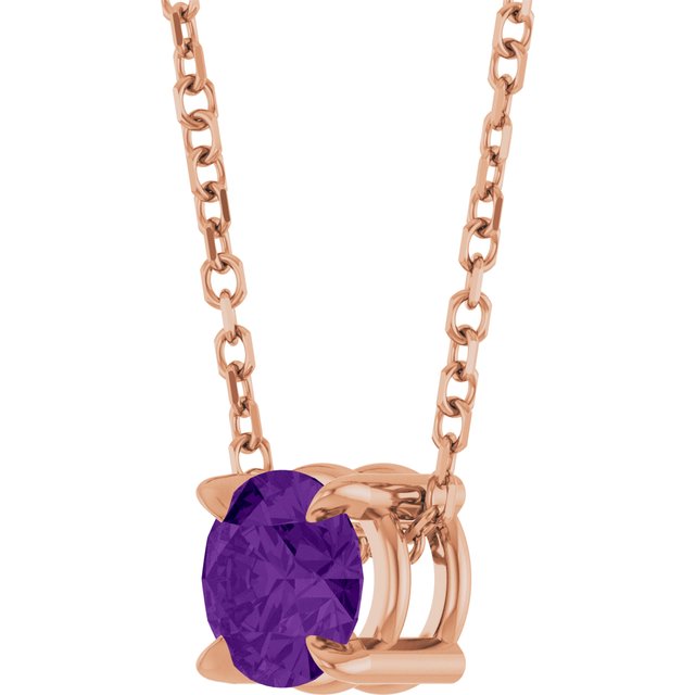 14K Rose 5 mm Natural Amethyst 16-18" Necklace