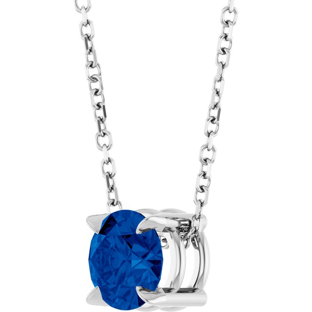 14K White 6 mm Lab-Grown Blue Sapphire 16-18" Necklace