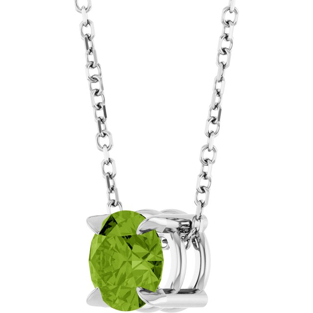 14K White 6 mm Natural Peridot 16-18" Necklace