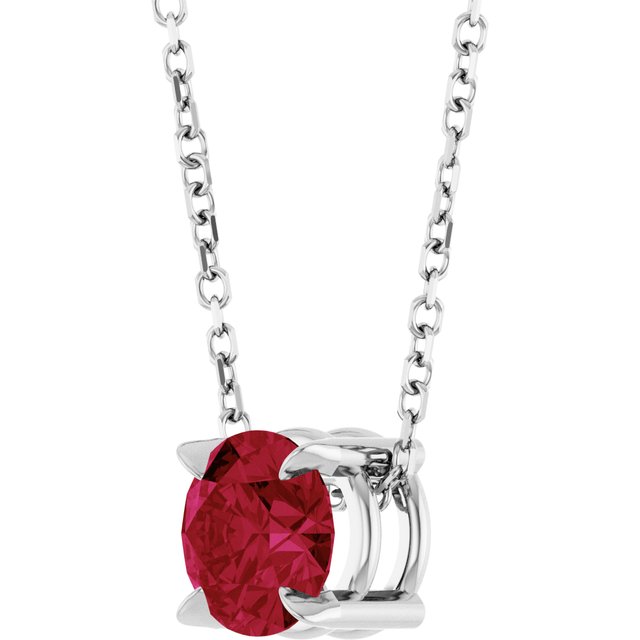 14K White 6 mm Lab-Grown Ruby 16-18" Necklace