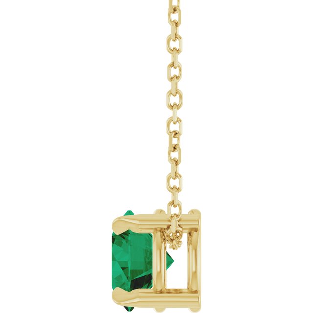 14K Yellow 6 mm Lab-Grown Emerald 16-18" Necklace