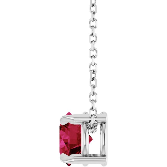 Sterling Silver 6 mm Lab-Grown Ruby 16-18" Necklace