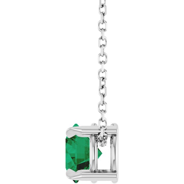 14K White 6 mm Lab-Grown Emerald 16-18" Necklace