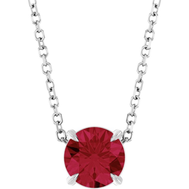 Sterling Silver 6 mm Lab-Grown Ruby 16-18" Necklace