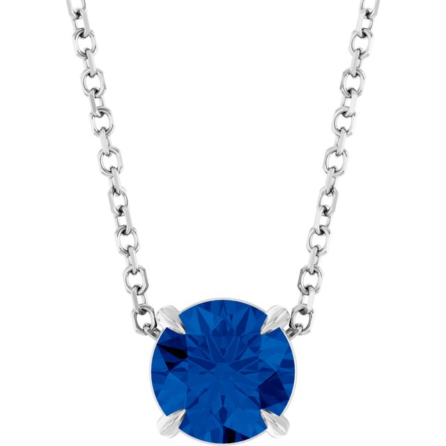 Sterling Silver 6 mm Lab-Grown Blue Sapphire 16-18" Necklace