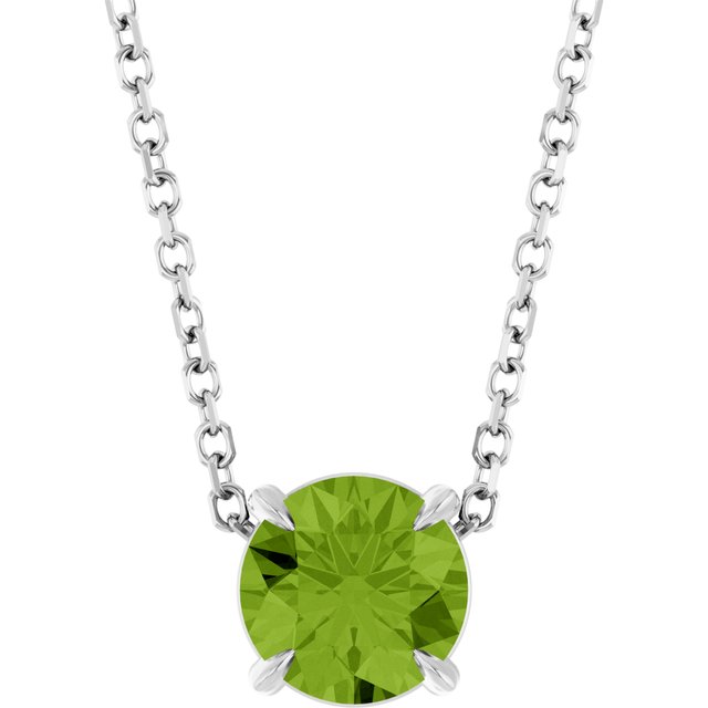 14K White 6 mm Natural Peridot 16-18" Necklace