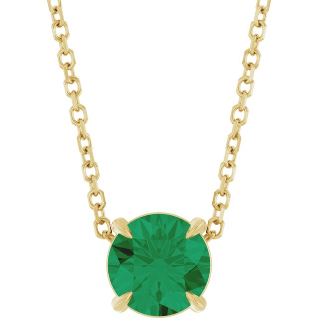 14K Yellow 6 mm Lab-Grown Emerald 16-18" Necklace