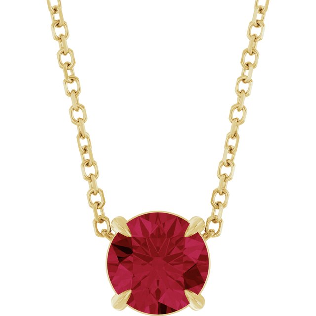 14K Yellow 6 mm Lab-Grown Ruby 16-18" Necklace
