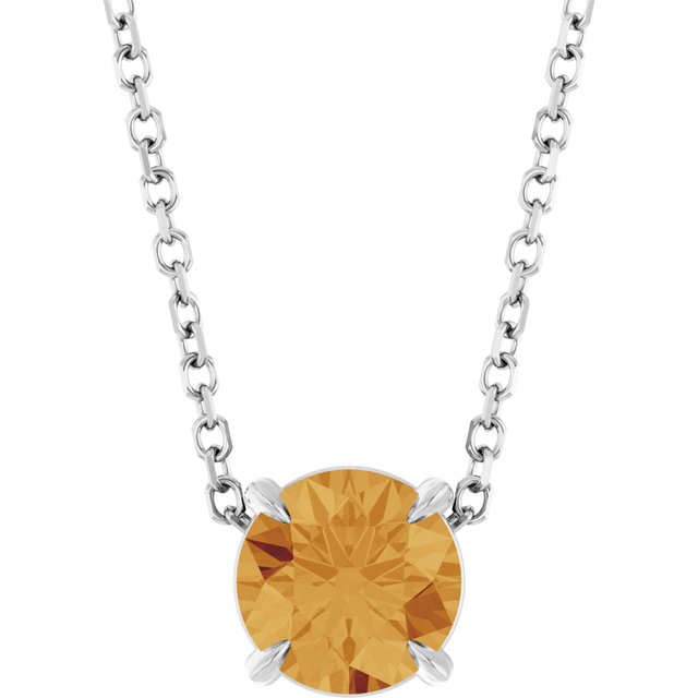 14K White 6 mm Natural Citrine 16-18" Necklace