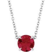 14K White 6 mm Lab-Grown Ruby 16-18" Necklace