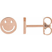 14K Rose 4 mm Smiley Face Friction Earrings
