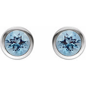 14K White Natural Aquamarine Bezel-Set Earrings