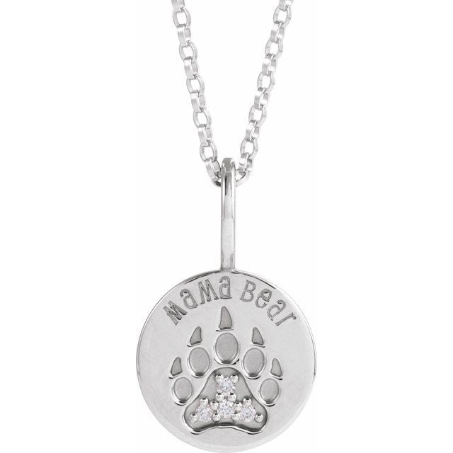 Sterling Silver .03 CTW Natural Diamond Mama Bear 18" Necklace