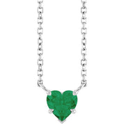 14K White Lab-Grown Emerald Solitaire 18" Necklace