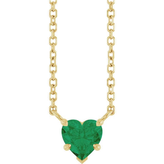 14K Yellow Lab-Grown Emerald Solitaire 18" Necklace