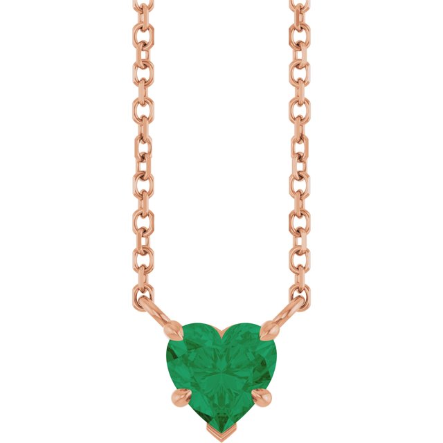 14K Rose Lab-Grown Emerald Solitaire 18" Necklace