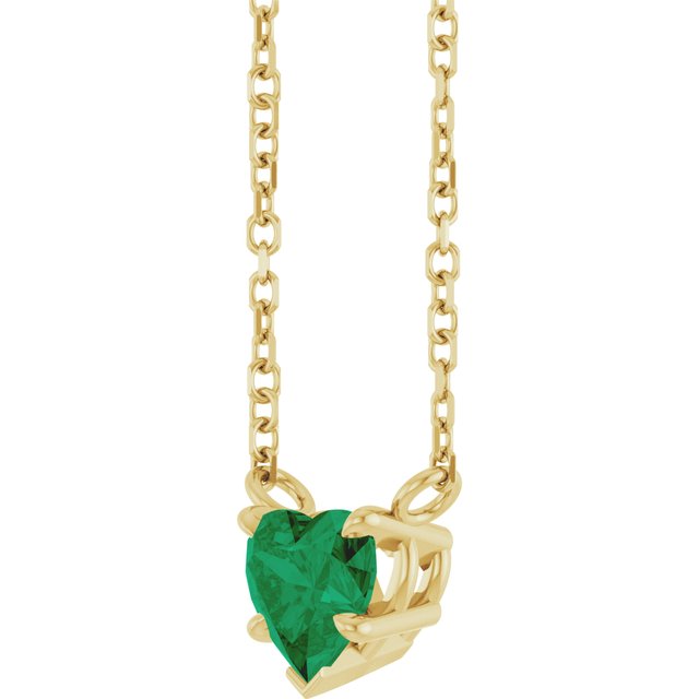 14K Yellow Lab-Grown Emerald Solitaire 18" Necklace