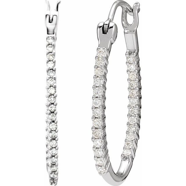 14K White 1/4 CTW Natural Diamond Inside-Outside Hoop Earring