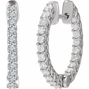 14K White 1 CTW Natural Diamond Inside-Outside 20.1 mm Hoop Earrings