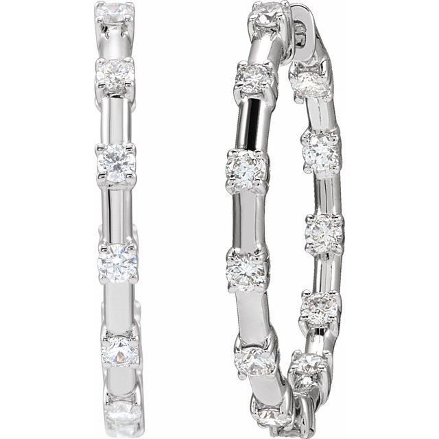 14K White 1 CTW Lab-Grown Diamond Inside-Outside 25.1 mm Hoop Earrings
