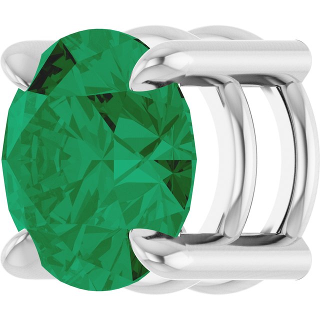 14K White 7 mm Lab-Grown Emerald Pendant