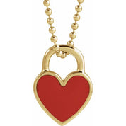 14K Yellow Red Enamel Heart 18" Necklace